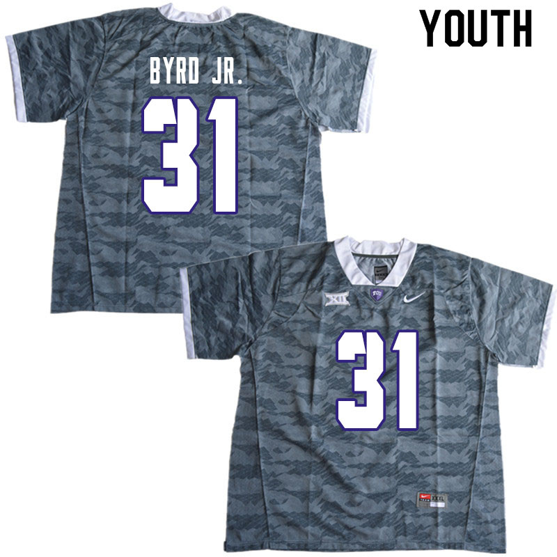 Youth #31 Michael Byrd Jr. TCU Horned Frogs College Football Jerseys Sale-Gray - Click Image to Close